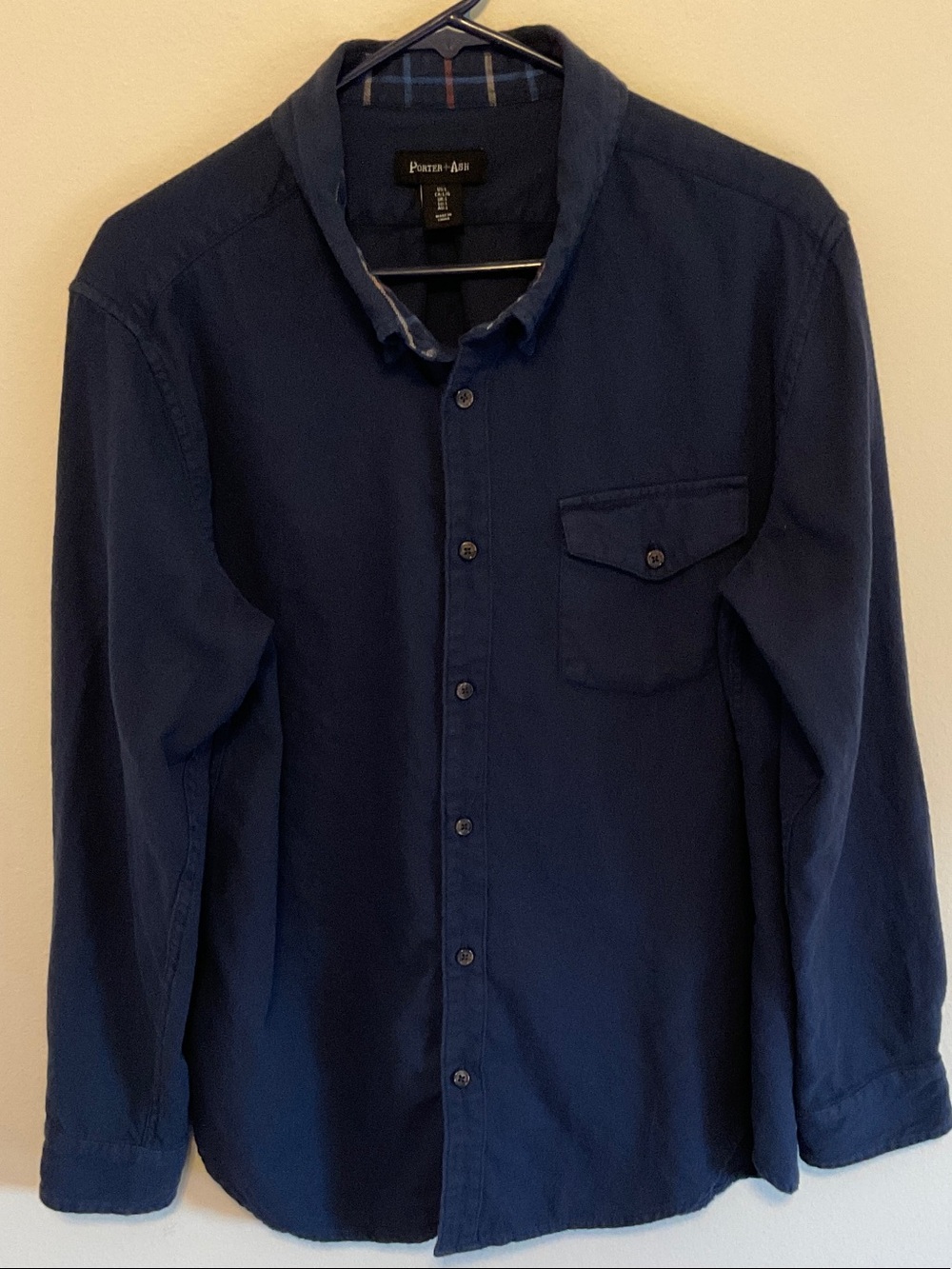 Navy Long-Sleeve Button-Up Shirt Porter+Ash cotton and 5% cashmere size Large